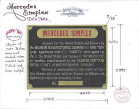Mps-0068 Mercedes Simplex Data Plate Acid Etched German Built Cars