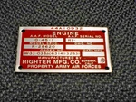 Righter Aircraft Drone Engine Data Plate Acid Etched 1940S- 1950S Army Force. Fixed Price $185.00.