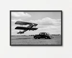 Vintage Biplane And Classic Car Black White Aviation Photo Poster. Fixed Price $15.62.