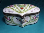 Dresden Hinged Trinket Box Decorated With Exotic Bird And Butterfly 4.5" 19THC. Fixed Price $46.88.