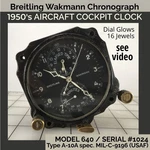 Rare 1950S Breitling Wakmann Model 640, 8-DAY Elapsed Time Cockpit Clock Video. Fixed Price $2395.00.