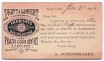 1882 Pratt & Lambert Varnish Ad Postal Card, Mansfield Oh Postmark Liquid Dryers. Fixed Price $17.99.