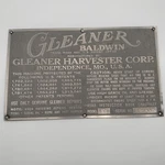 Vintage Original Data Plate Gleaner Baldwin Combine Harvester Corp.. Fixed Price $249.95.