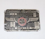 Original Continental C145-2 Aircraft Engine Data Plate, Authentic. Fixed Price $36.00.