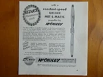 8/1954 Pub Mccauley Aircraft Propellers Met-l-matic Original Ad. Fixed Price $11.62.