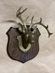 Vtg. 17 X12 Deer Wall Mount Solid Brass Ten Point Buck On Wood Plaque Med Size. Fixed Price $175.00.