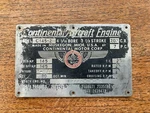 Original Continental C145-2H Data Plate, Check It Out!. Fixed Price $38.50.