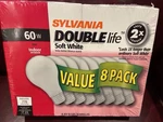 60 Watt Soft White Light Bulbs Sylvania Vintage A19 8-BULB Pack Nos. Fixed Price $37.95.
