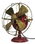 1901 12" Refinished Trunnion Mount Pancake Brass Blade Cage Desk Fan. Fixed Price $1800.00.